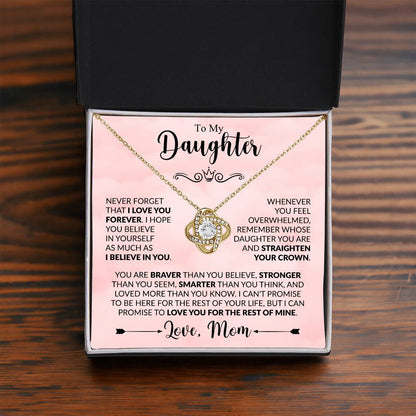 To My Daughter - Love Mom - Beautiful Gift Set - Love Knot Necklace -DLK022