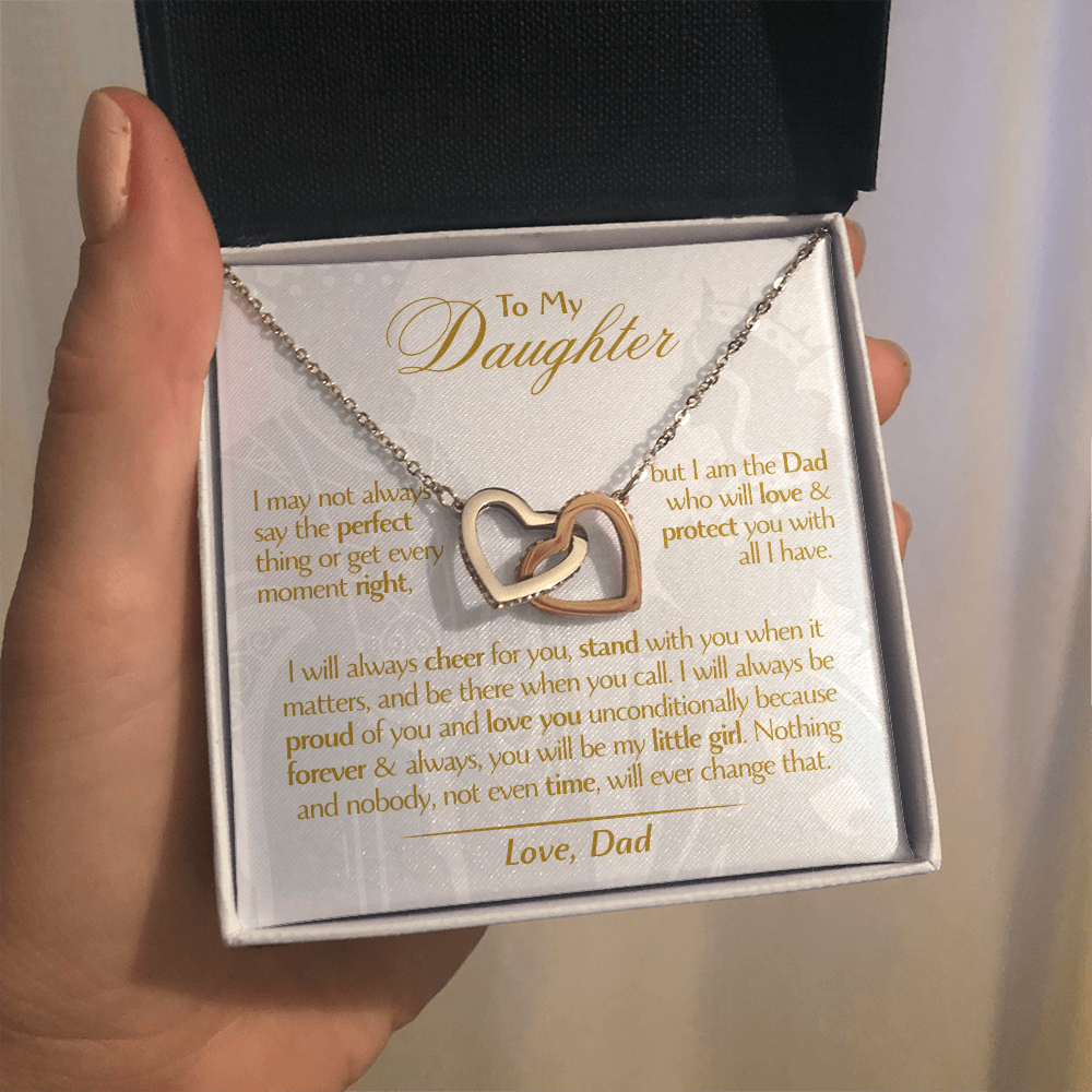To My Daughter - Love Dad - Beautiful Gift Set - Interlocking Hearts Necklace - DIH001