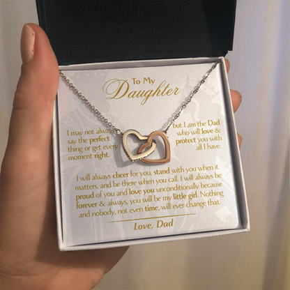 To My Daughter - Love Dad - Beautiful Gift Set - Interlocking Hearts Necklace - DIH001