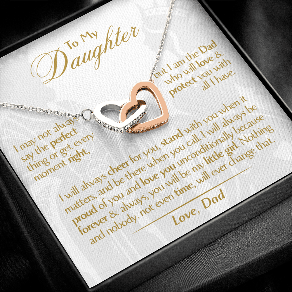 To My Daughter - Love Dad - Beautiful Gift Set - Interlocking Hearts Necklace - DIH001