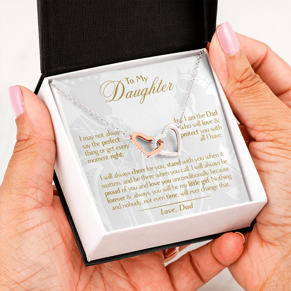 To My Daughter - Love Dad - Beautiful Gift Set - Interlocking Hearts Necklace - DIH001
